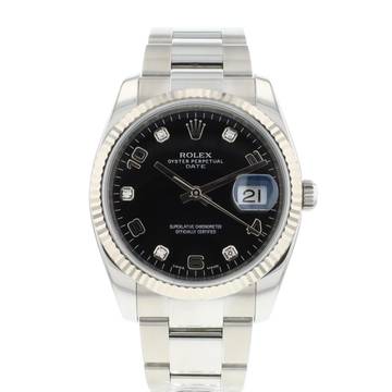  Rolex Oyster Perpetual Date 34 Oyster Fluted Factory Diamond Arabic Black Dial 