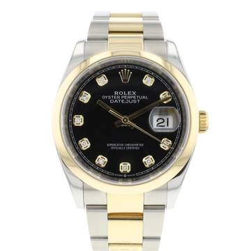  Rolex Datejust 36 Steel Gold Oyster Black Diamond Dial 