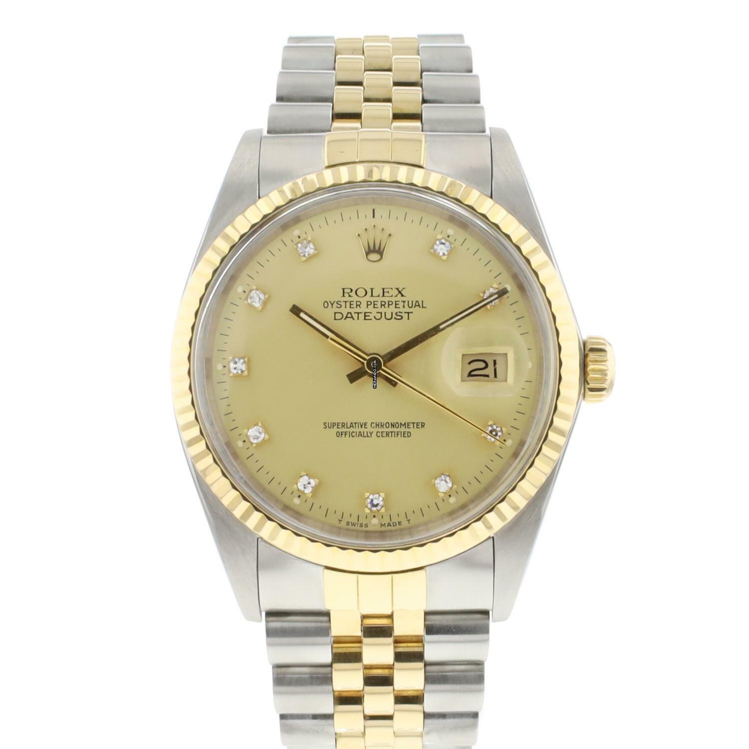  Rolex Datejust 36 Steel Gold Jubilee Fluted Champagne Diamond Dial 