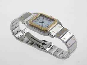 Thumbnail von Cartier Santos Herrenuhr XL Automatik Stahl Gold im Top Zustand Full Set volles Band Box Papiere komplett