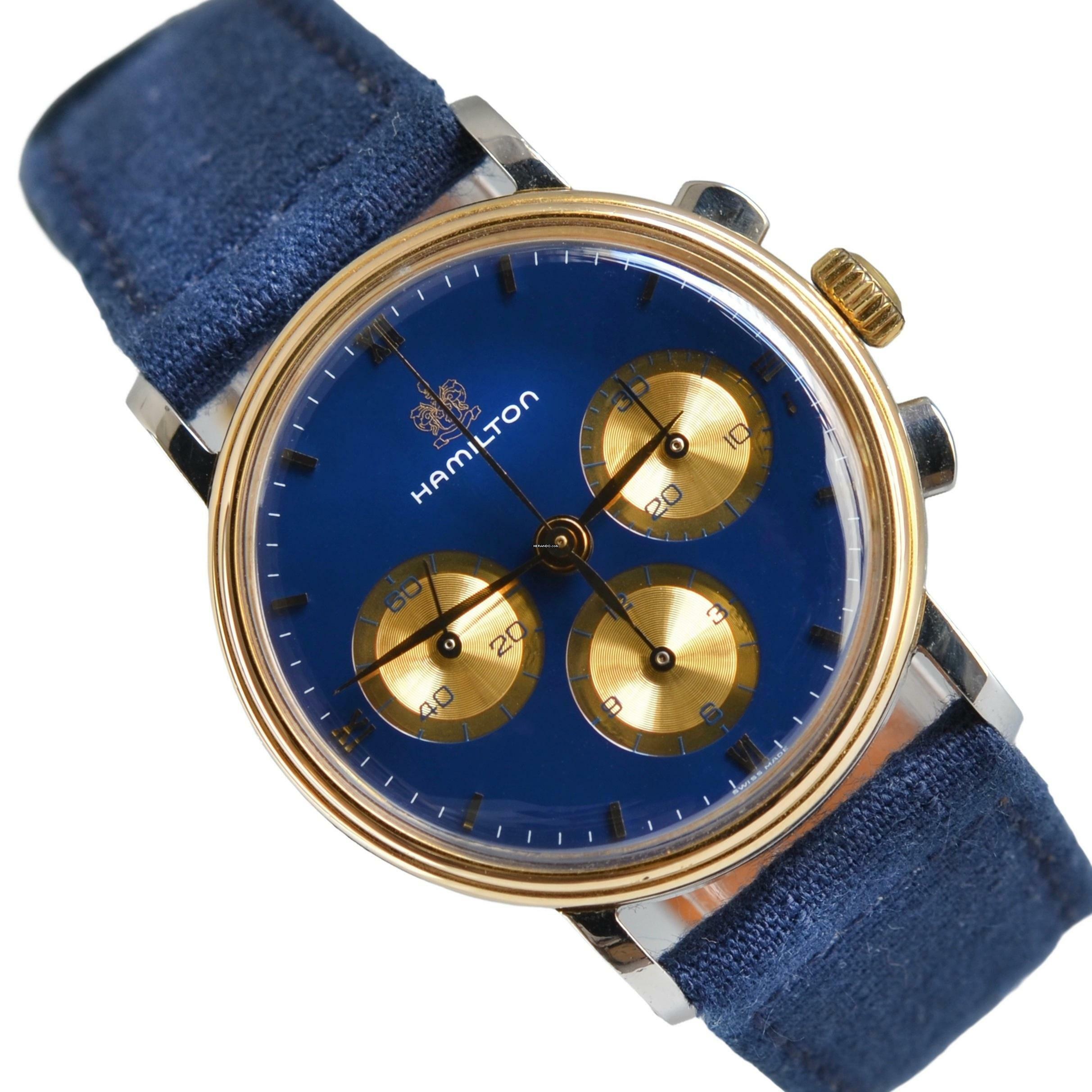 Hamilton Lancaster U.S.A chronograph 32MM Lemania 1873 blue dial 1970