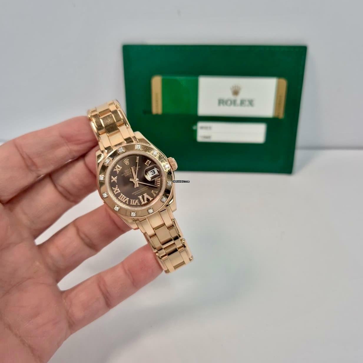 Rolex Lady-Datejust Pearlmaster Diamonds Ouro Rosé Chocolate Dial 29mm Completo