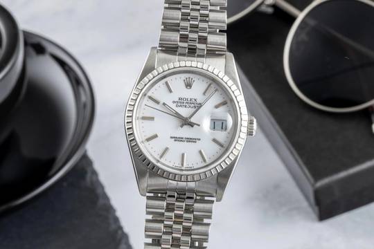  Rolex Datejust 36 White Dial Oyster Stahl Automatik Herrenuhr Ref.16220 L-Serie 