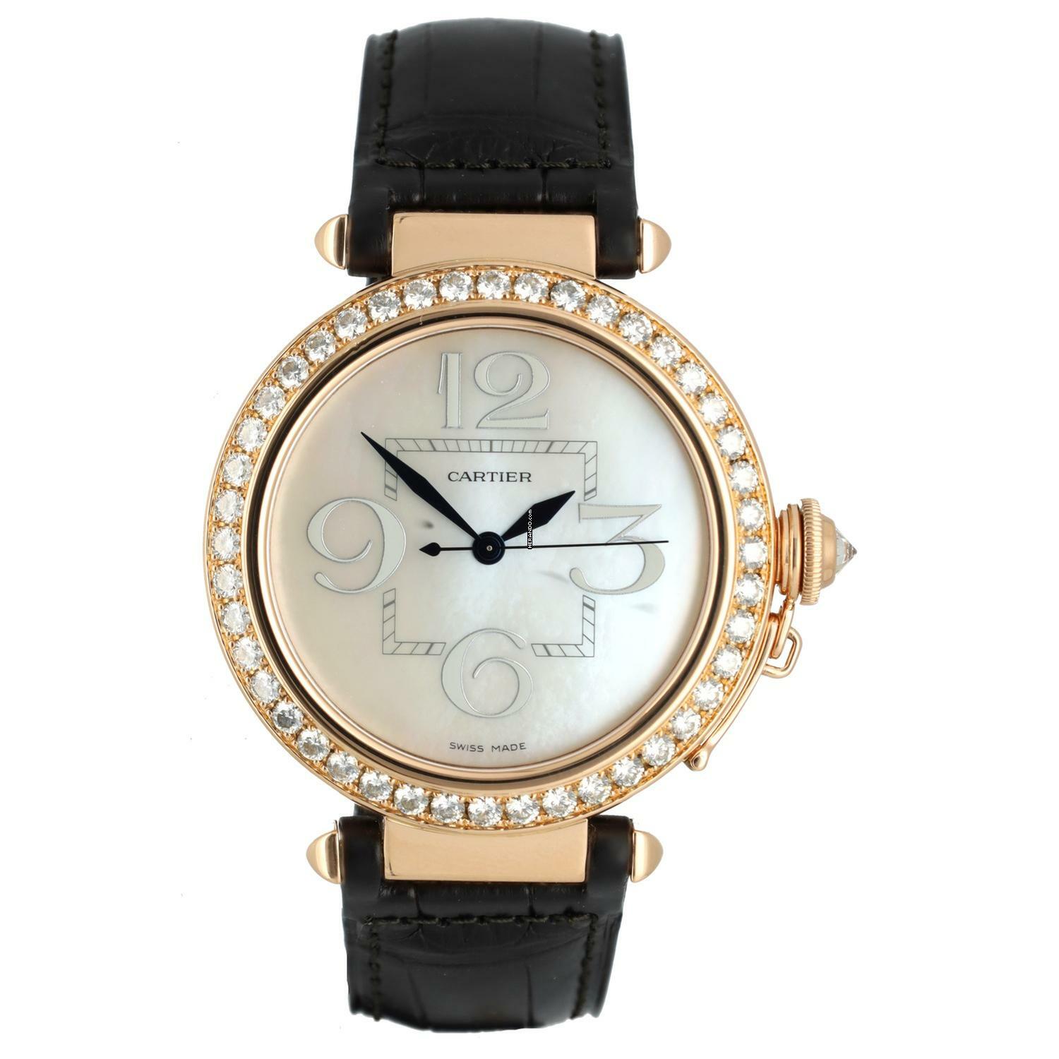Cartier Pasha 18K Rose Gold MOP Dial Factory Diamonds