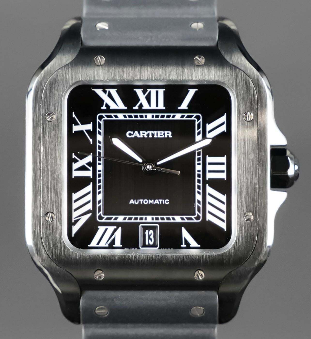 Cartier Santos De Cartier Black ADLC Steel FULLSET 2x Cartier Straps