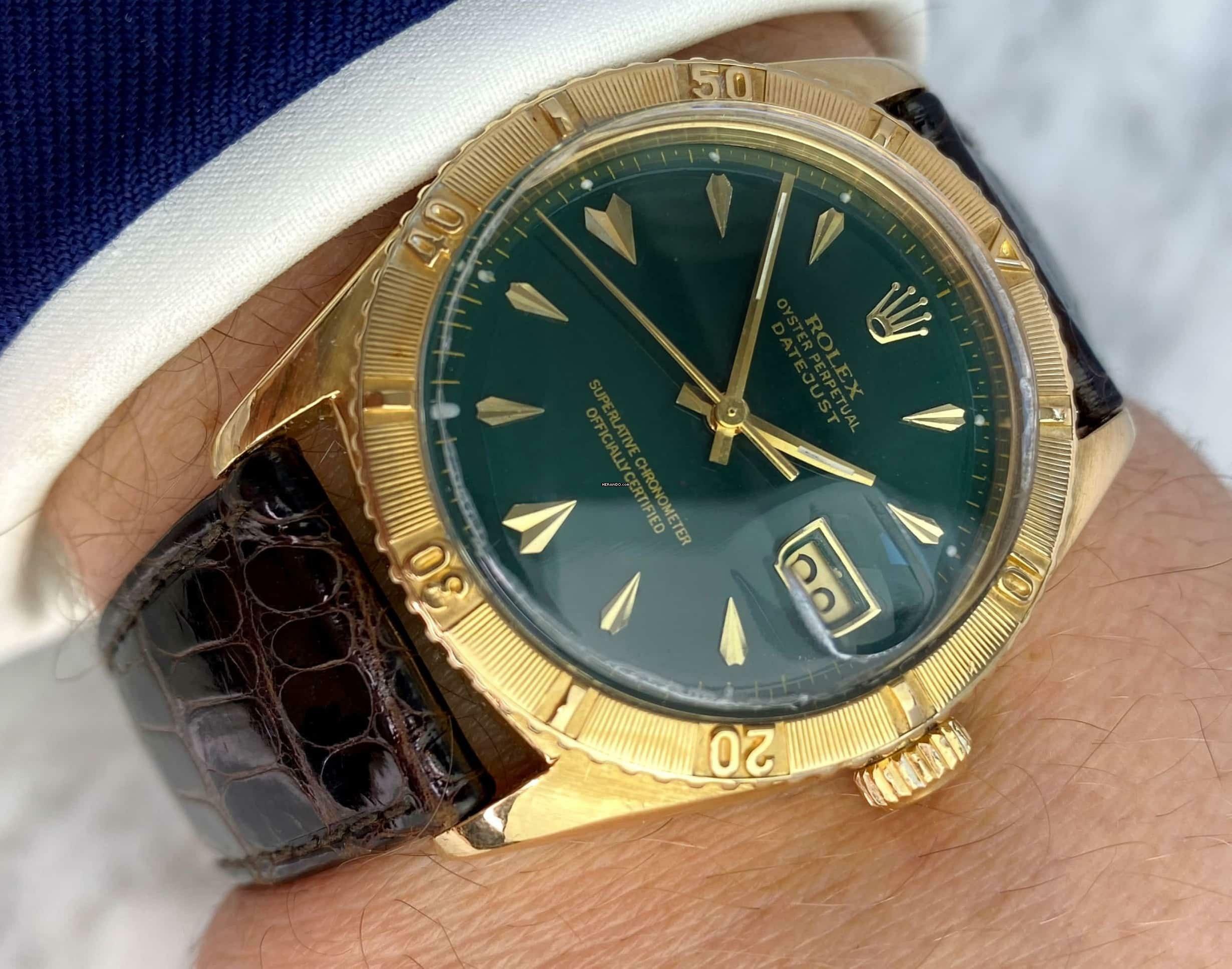 Rolex Datejust Turn-O-Graph 36mm Vintage 1956 Custom Green Dial Thunderbird Turn-O-Graph Ref 6609 SOLID GOLD 6609