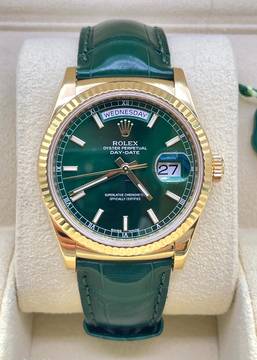  Rolex Day-Date 36 Green Dial 36mm Yellowg. 18Kt. Top Condition (Folding Clasp 