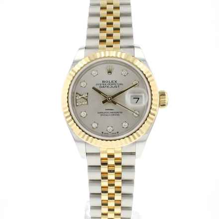  Rolex Lady-Datejust 28 Steel / Gold Fluted Jubilee Silver Diamond Dial Like New '21 