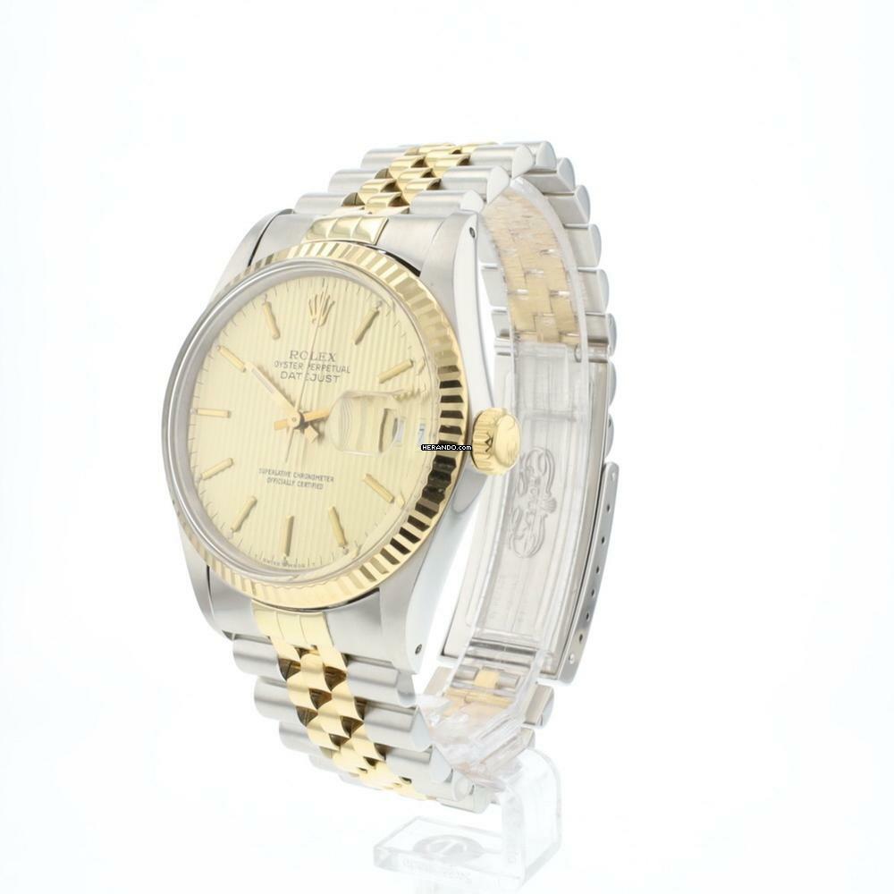  Rolex Datejust 36 Gold/Steel Jubilee Fluted Champagne Tapestry Dial 