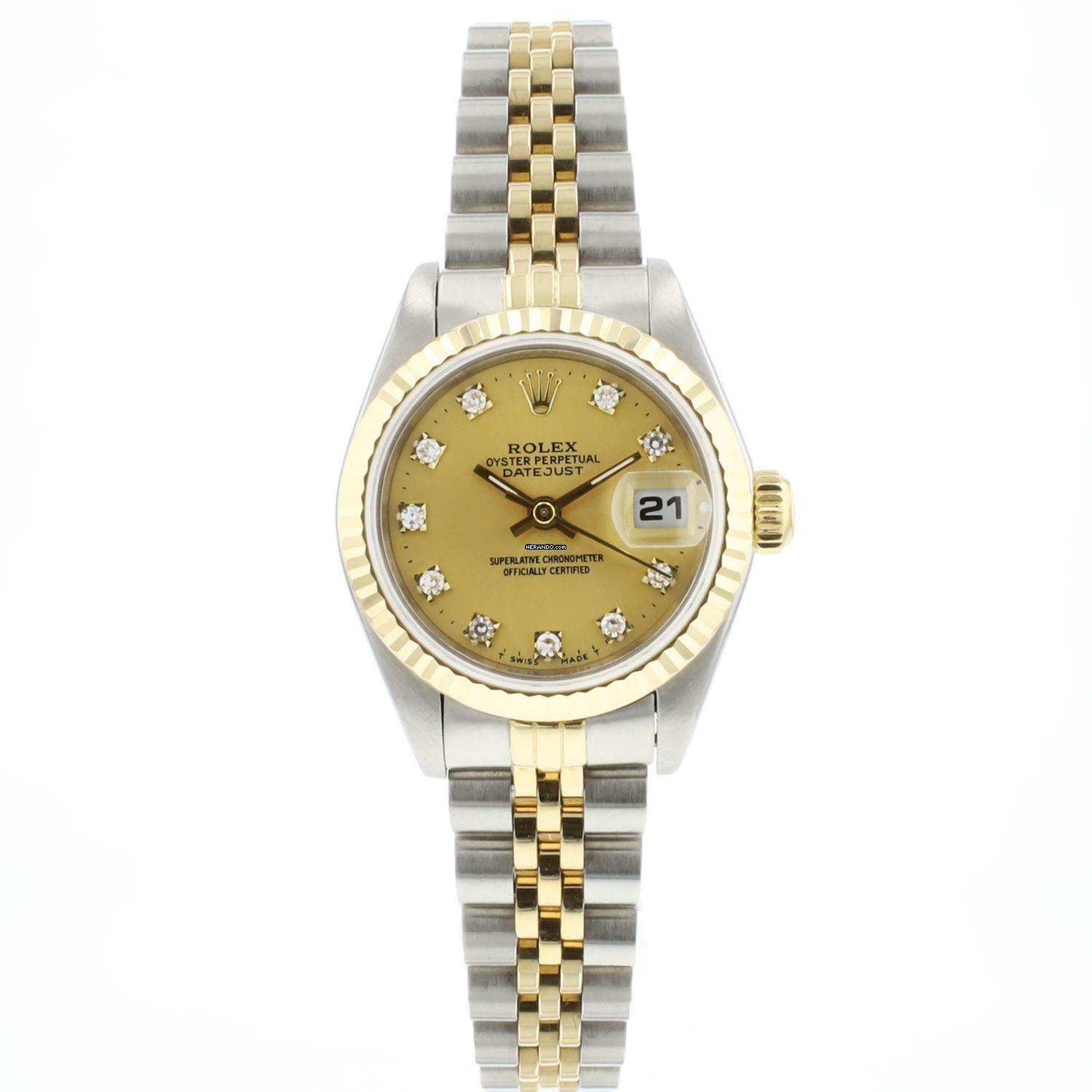 Rolex Lady-Datejust 26 Steel Gold Jubilee Fluted Champagne Diamond Dial