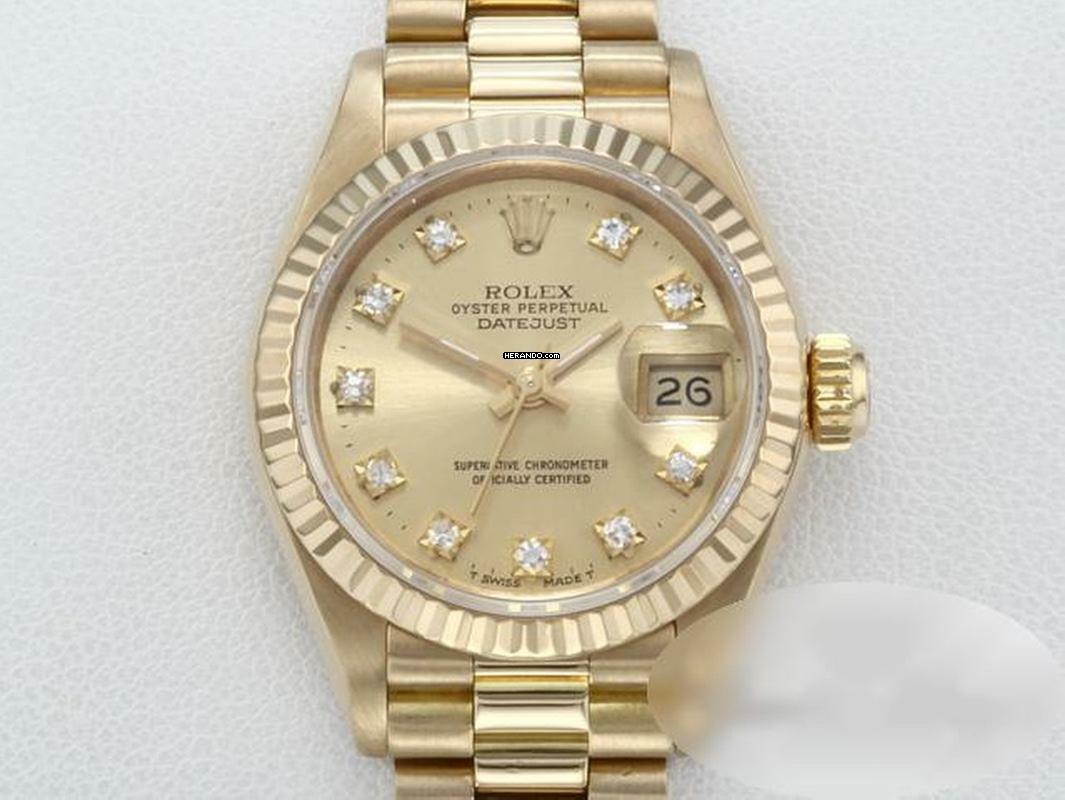 Rolex Lady-Datejust Gelbgold 750 Diamanten Automatik 18kt Yellow Gold Damen President-band Chronometer Oyster