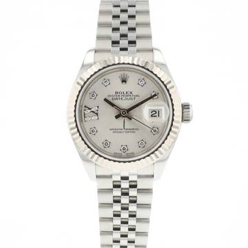  Rolex Lady-Datejust 28MM Steel Jubilee Fluted Silver Diamond Dial 
