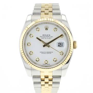  Rolex Datejust 36 Steel Gold Jubilee Fluted White Diamond Dial 