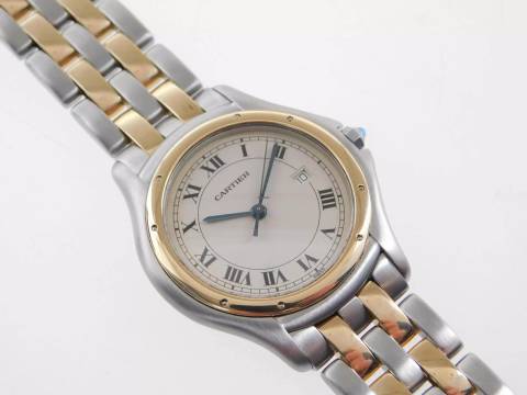  Cartier Cougar de Panthere XL mit Datum auf 3 Uhr 33mm im Best Zustand mit Cartier Service Etui 
