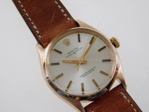  Rolex Oyster Perpetual 34 Medium massiv 18 Kt Rosegold 34 mm v 1945 im Top Zustand 