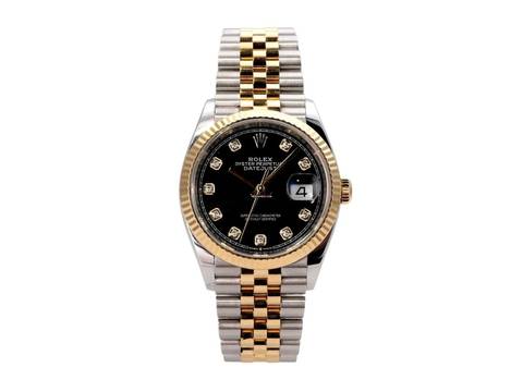  Rolex Datejust 36 Edelstahl Oystersteel / Gelbgold Ref. 126233 Schwarz Diamant Jubile-Band 