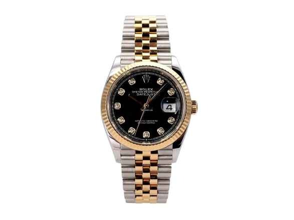  Rolex Datejust 36 Edelstahl Oystersteel / Gelbgold Ref. 126233 Schwarz Diamant Jubile-Band 