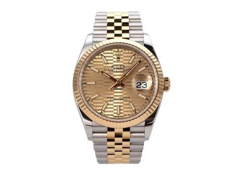  Rolex Datejust 36 Oystersteel / Gelbgold Ref. 126233 golden Riffelmuster Jubile-Band 