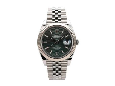  Rolex Datejust 41 Edelstahl Weißgold 126334 Mint Green Riffelmuster Jubel-Band 