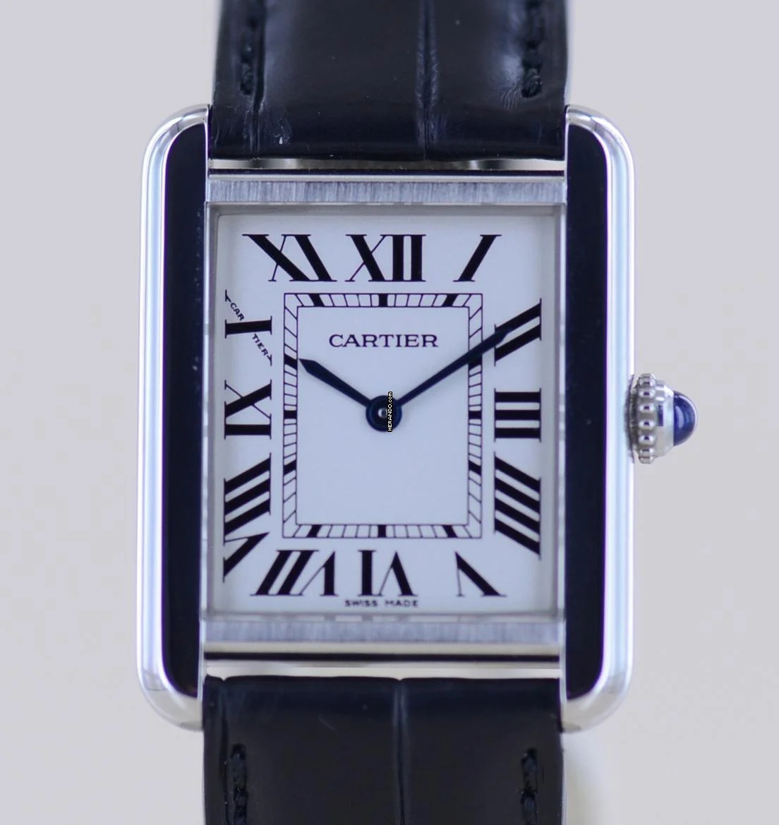 Cartier Tank Solo Stahl Quarz Klassiker Sportlich Lederband 2716 white roman B+P