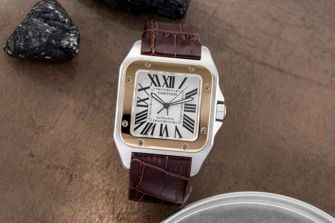  Cartier Santos 100 XL Stahl / Gold Automatik Herrenuhr Ref. W20077X7 B&P 2004 