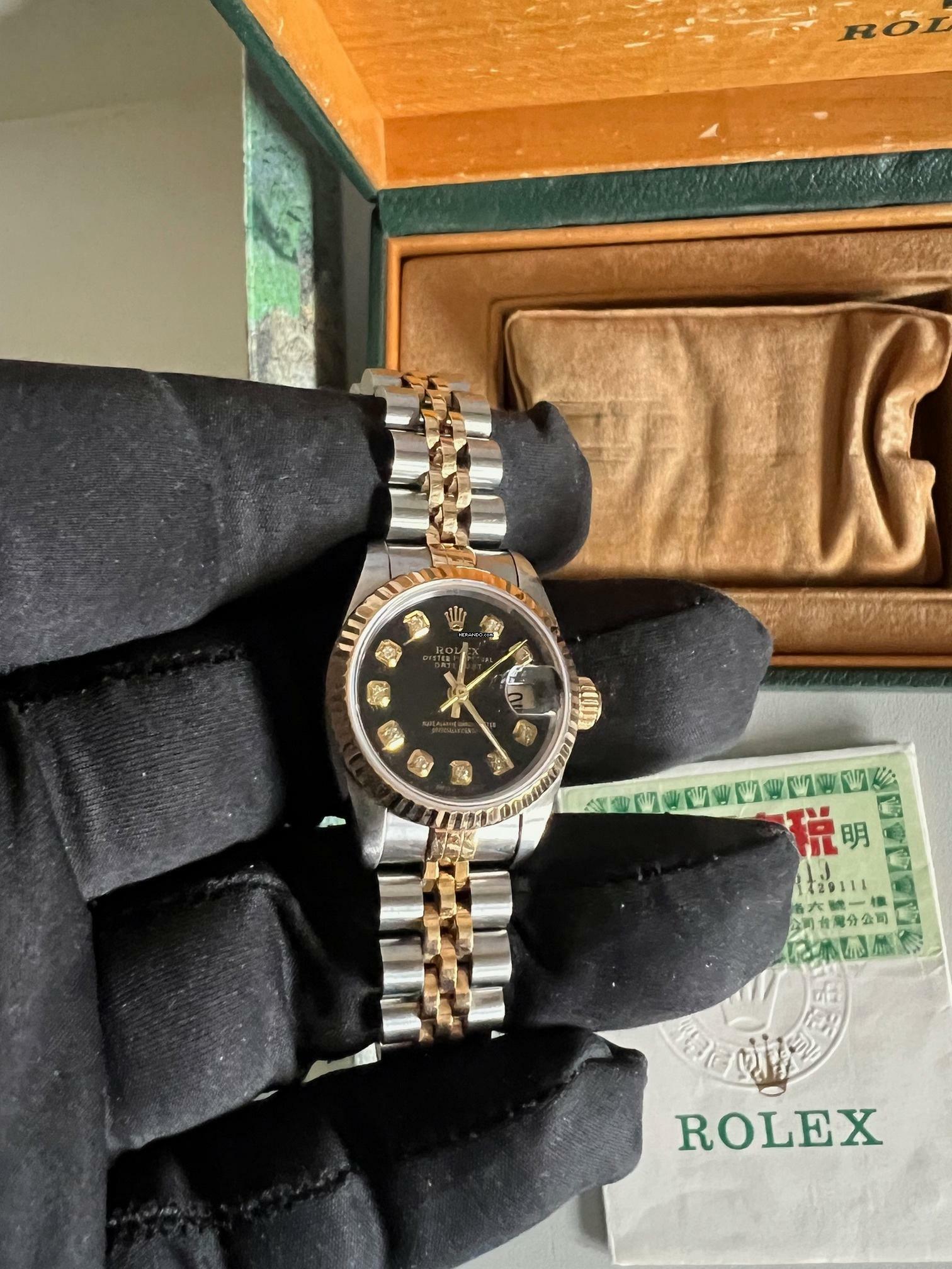  Rolex Lady-Datejust Diamond schwarz Ref.69173 original Garantiebeleg und Betriebsanleitung siehe Fotos 