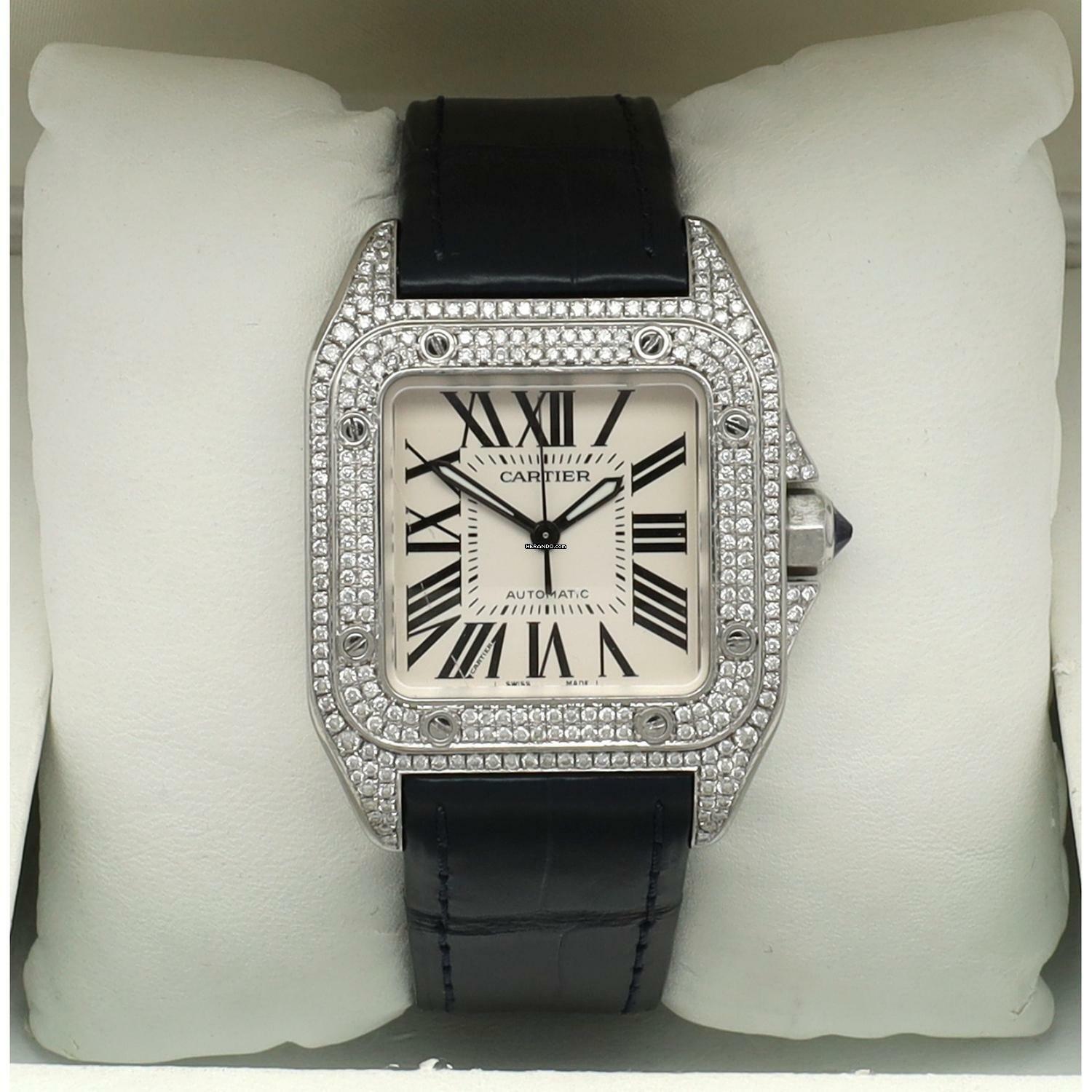 Thumbnail von Cartier Santos 100 Ref. 2878 Midsize Full set with diamonds