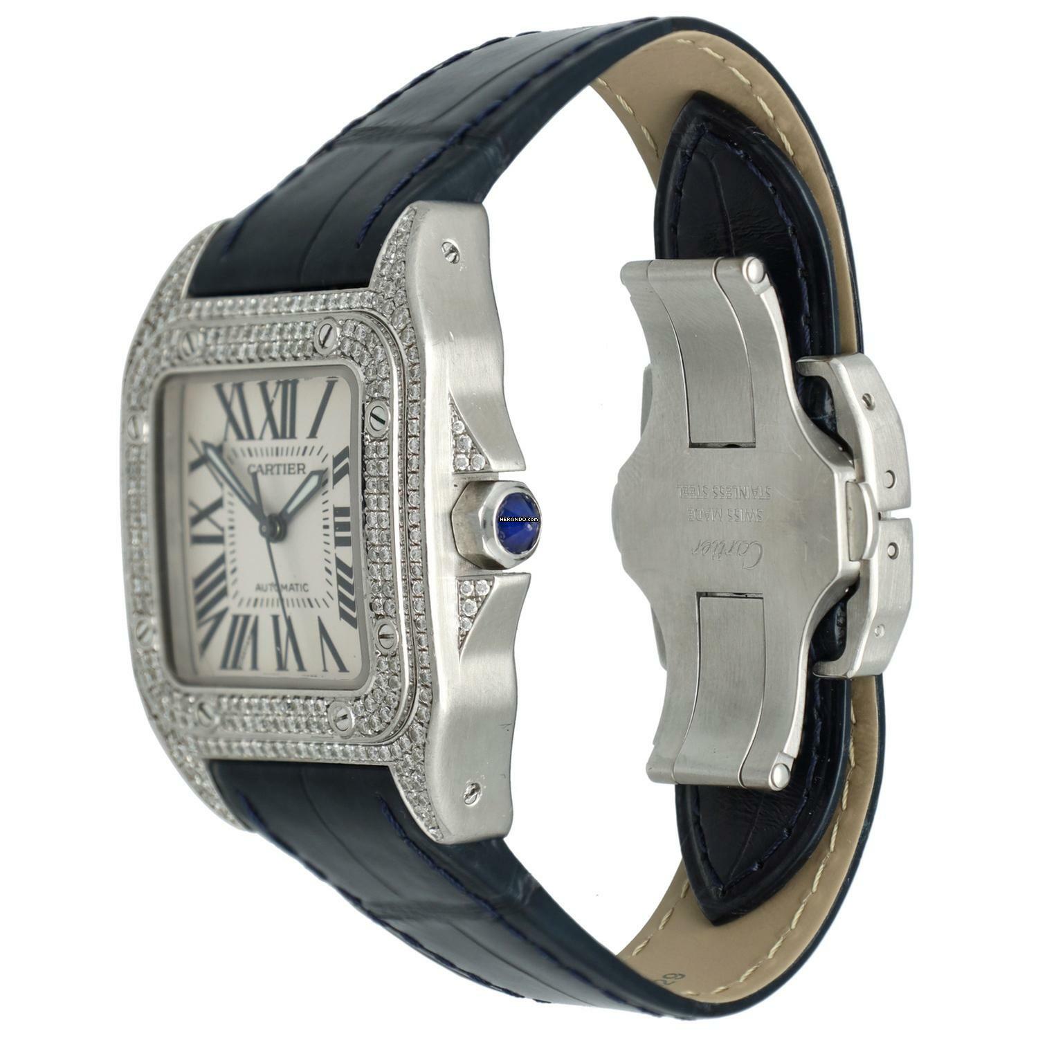 Thumbnail von Cartier Santos 100 Ref. 2878 Midsize Full set with diamonds