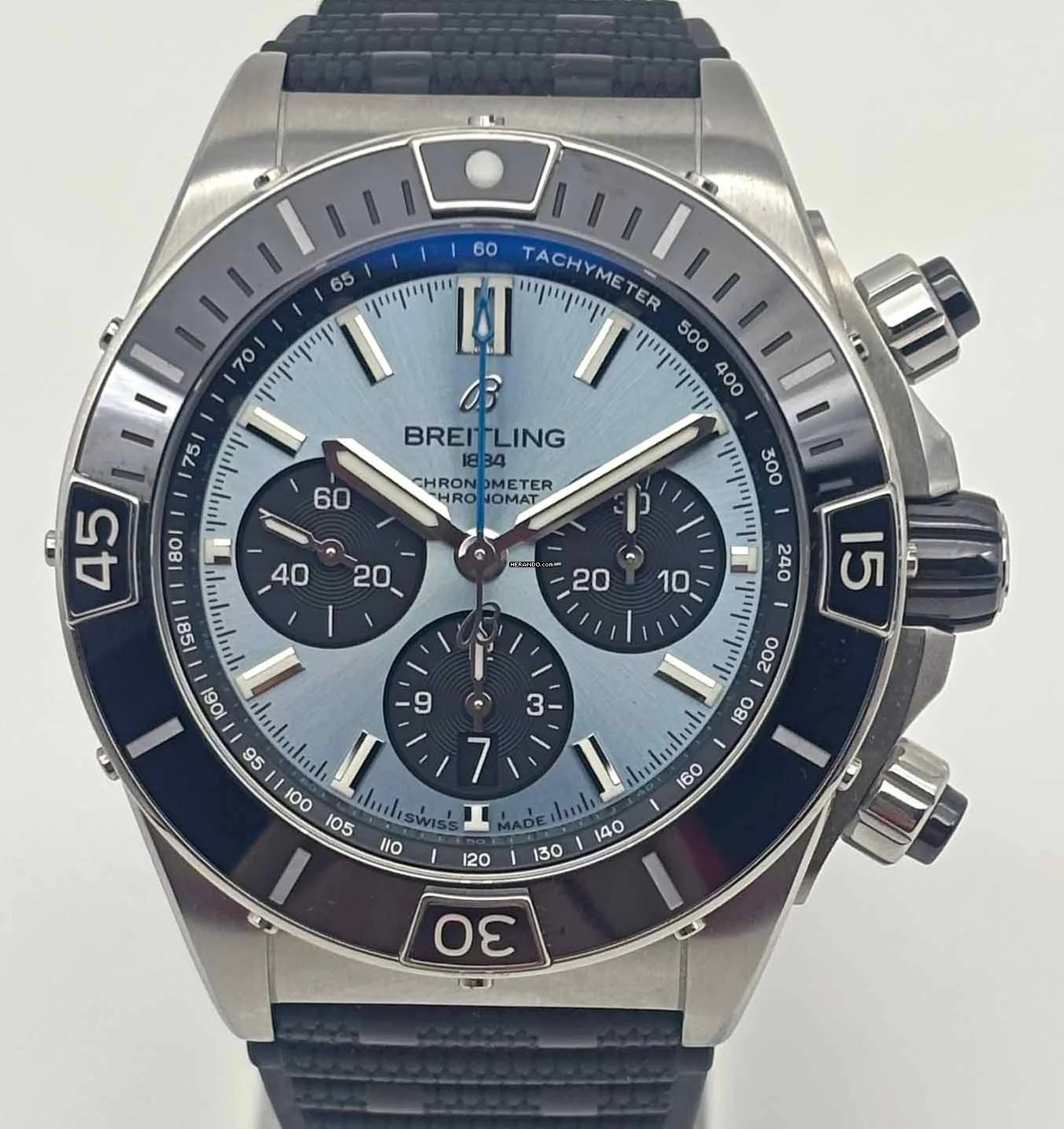 Breitling Chronomat Super Chronomat B01 44 Ice Blue Platin Lünette Ice Blue PB0134 Fullset Garantie bis 2032