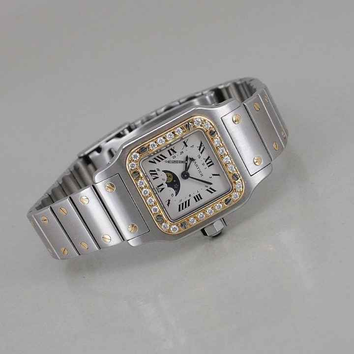  Cartier Santos Galbée Mondphase Stahl/Gold Brillantlünette ca. 24 x 35 mm 