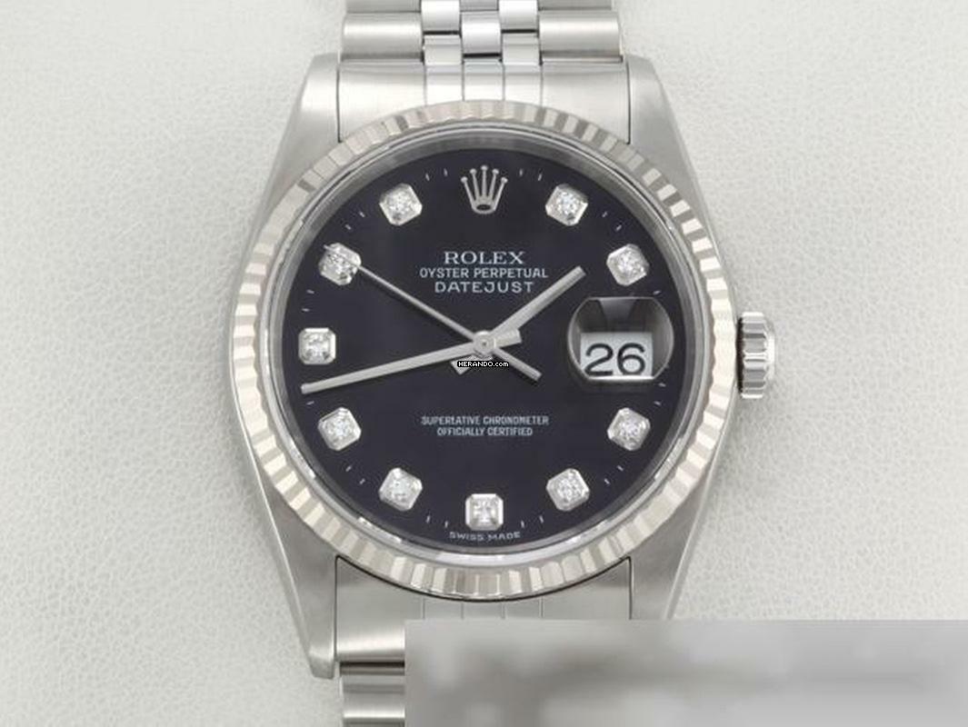 Rolex Datejust 36 36mm 16234 2001 Stahl Weissgold 750 Diamanten Automatik Stainless Steel 18kt White Gold Jubilé-band Chronometer Oyster Black Dial