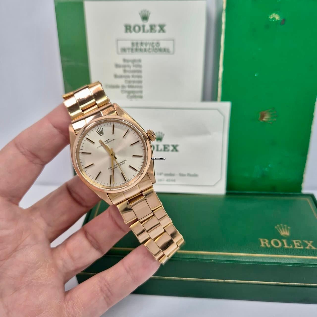 Rolex Oyster Perpetual 34 34mm Full Rose Gold Vintage Automático Completo