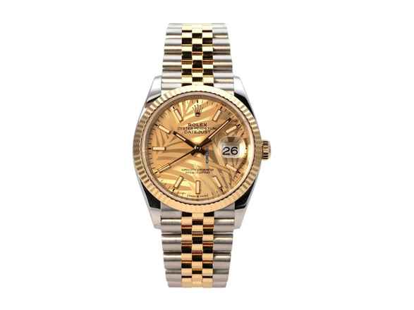  Rolex Datejust 36 Oystersteel / Gelbgold Ref. 126233 Golden Palmenmuster Jubile-Band 