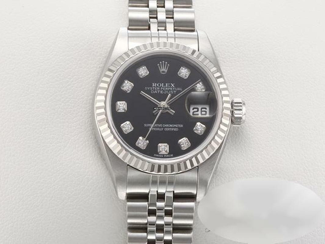 Rolex Lady-Datejust Stahl Weissgold 750 Diamanten 2002 Automatik Stainless Steel 18kt White Gold Damen Jubilé-band Chronometer Oyster Black Dial