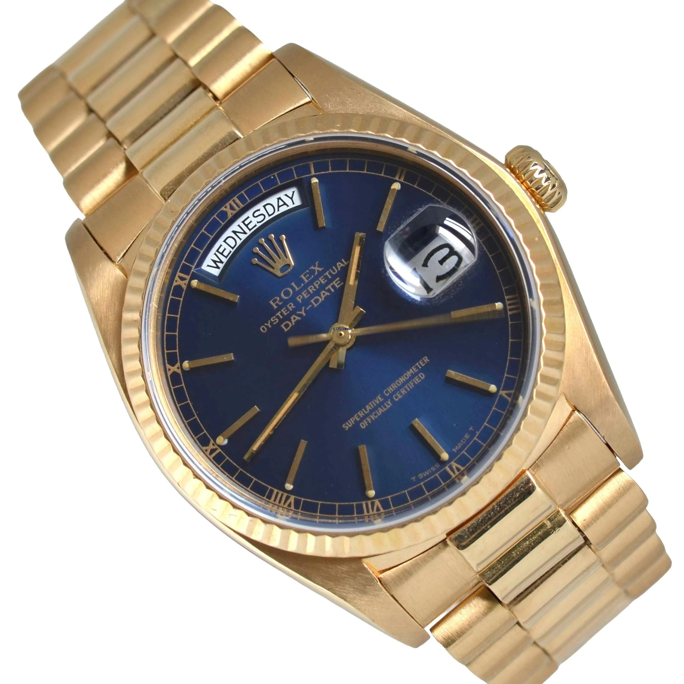 Rolex Day-Date 36 18038 President Soleil blue dial yellow gold 18KT Full Set