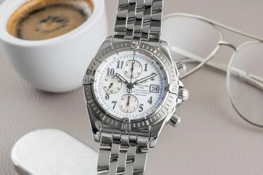  Breitling Chronomat Evolution Chronograph Stahl Automatik Herrenuhr Ref. A13356 Papiere 