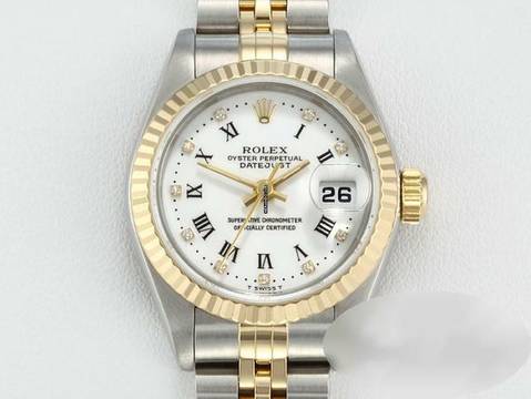  Rolex Lady-Datejust Edelstahl Gelbgold 750 Diamanten Automatik Gold Stahl Stainless Steel 18kt Yellow Gold Jubilé-band Chronometer Oyster White Dial 