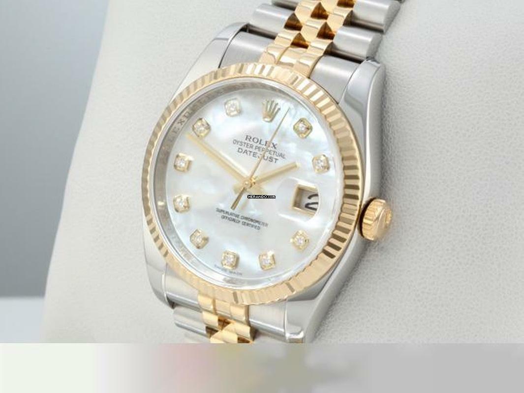 Rolex Datejust 36 36mm 116233 Perlmutt Diamanten Stahl Gelbgold 750 Automatik Stainless Steel 18kt Yellow Gold Jubilé-band Chronometer Oyster