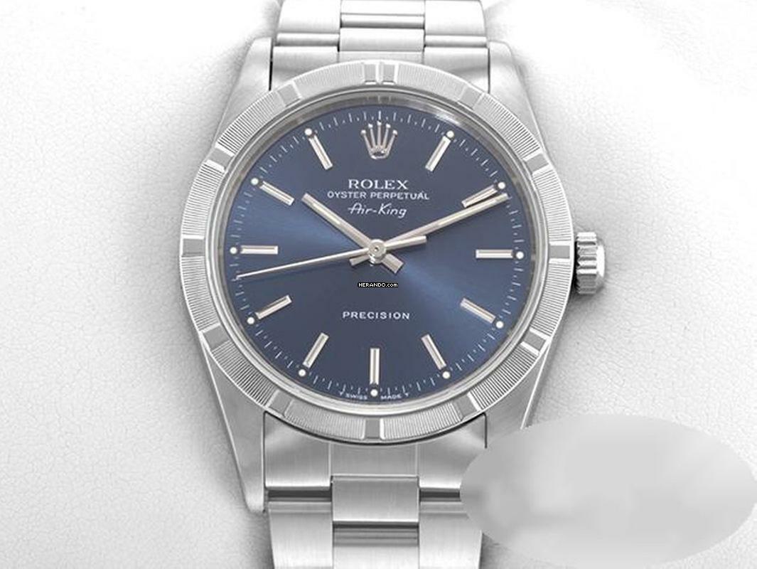  Rolex Air King 34mm Edelstahl Automatik 14010 Medium Stahl Damen Herren Stainless Steel Oyster-band Blue Dial 