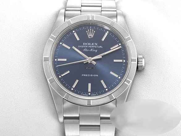 Rolex Air King 34mm Edelstahl Automatik 14010 Medium Stahl Damen Herren Stainless Steel Oyster-band Blue Dial 