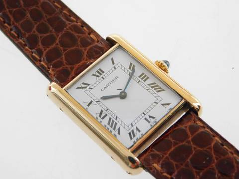  Cartier Tank Louis Cartier 18 Karat Mid Size mit original Paris Zifferblatt Super Rare Original Cartier Krokoband und Schließe 