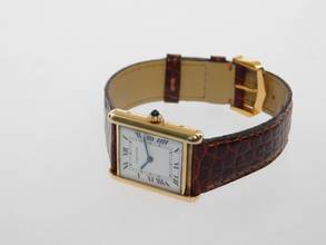 Thumbnail von Cartier Tank Louis Cartier 18 Karat Mid Size mit original Paris Zifferblatt Super Rare Original Cartier Krokoband und Schließe