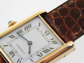 Thumbnail von Cartier Tank Louis Cartier 18 Karat Mid Size mit original Paris Zifferblatt Super Rare Original Cartier Krokoband und Schließe