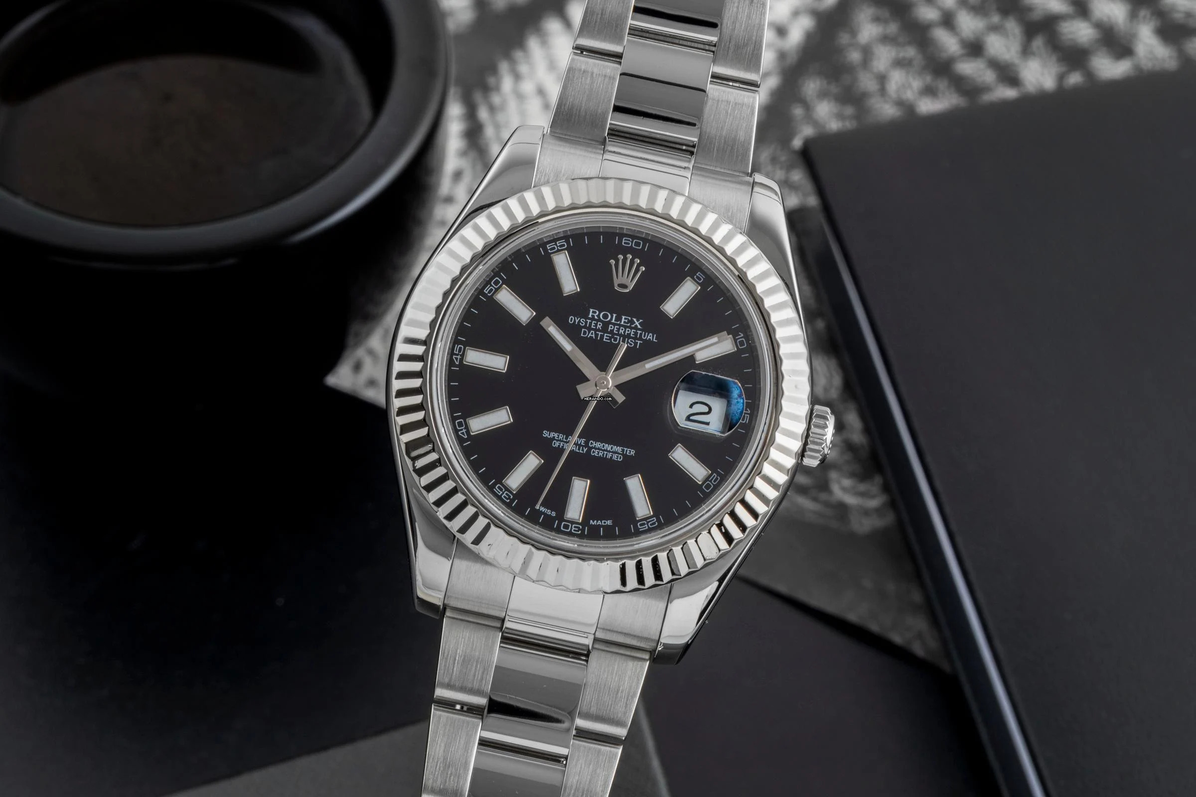  Rolex Datejust II Stahl / Weissgold Black Dial Automatik Ref. 116334 B&P 2010 