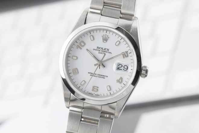  Rolex Oyster Perpetual Date 34 White Dial Stahl Automatik Herrenuhr Ref. 15200 Papiere 1996 