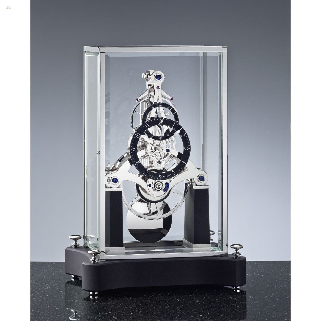 NT 7 – Rhodinierte Design-Tischuhr mit Skelettwerk