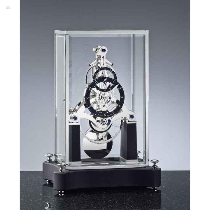 NT 7 – Rhodinierte Design-Tischuhr mit Skelettwerk