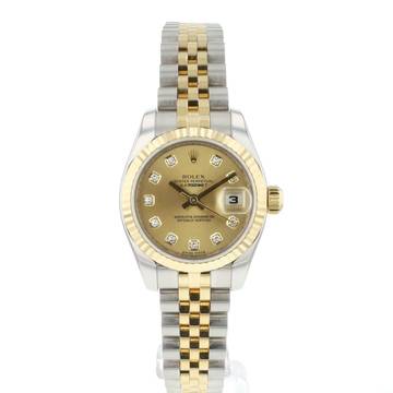  Rolex Lady-Datejust 26 Jubilee Fluted Steel Gold Champagne Diamond Dial 