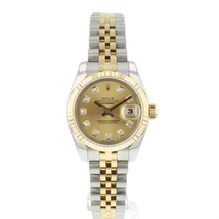  Rolex Lady-Datejust 26 Jubilee Fluted Steel Gold Champagne Diamond Dial 