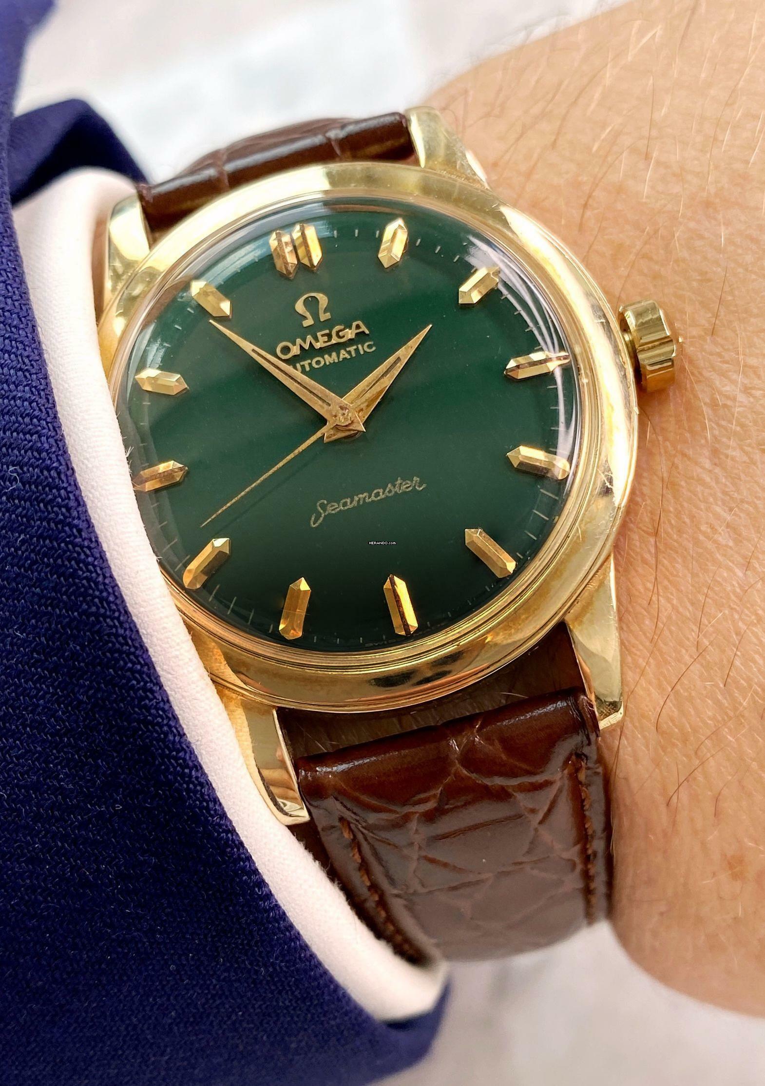  Omega Seamaster Custom Green Dial Serviced Seamaster Vintage Automatic Automatik Solid Gold 